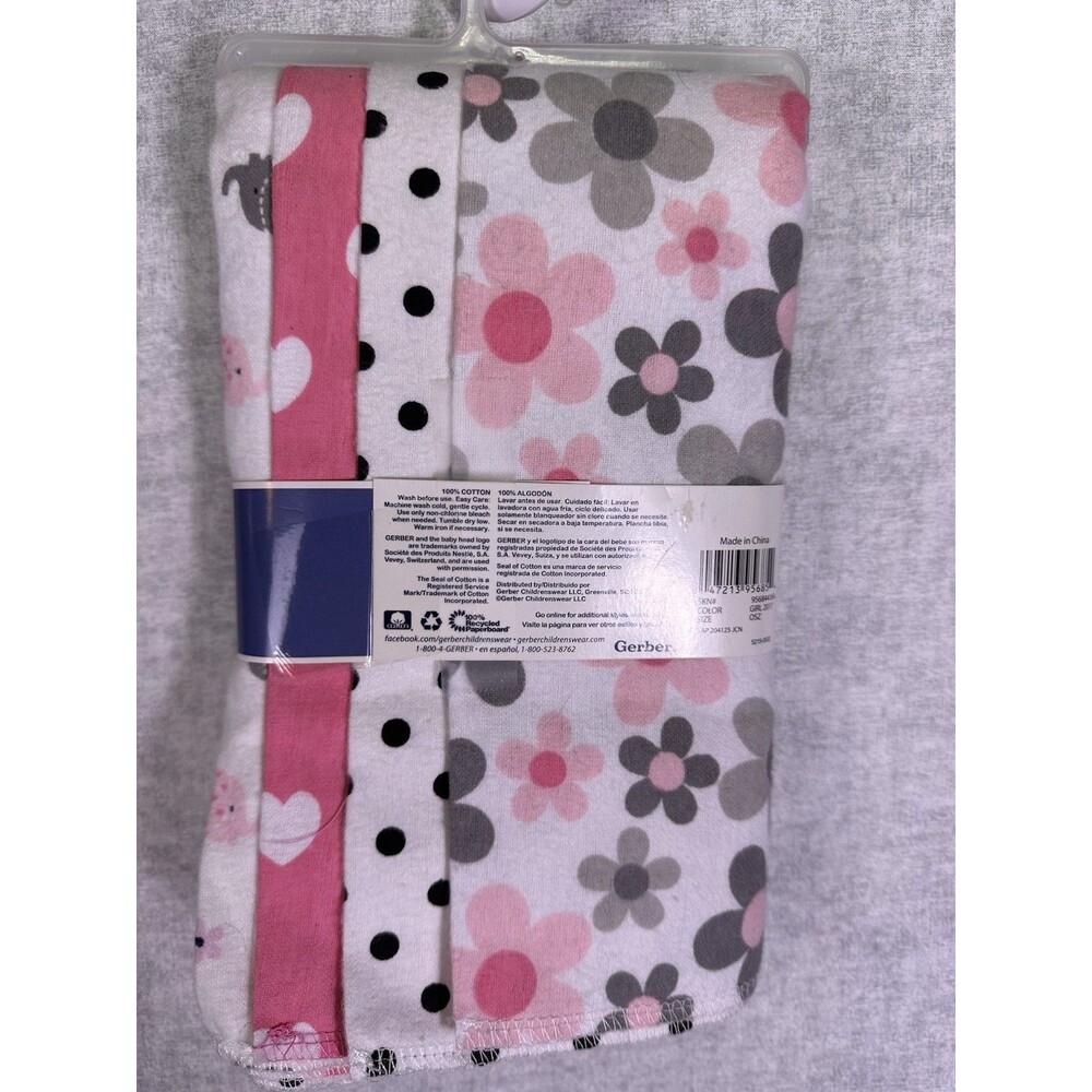 Gerber Burp Clothes Flannel , 4-pack - Pink / White - New In Package - Picture 2 of 3